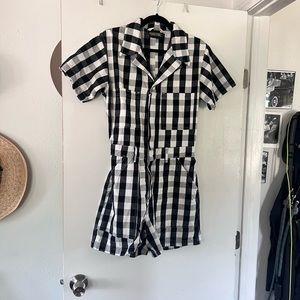 Big Bud Press Short Sleeve Jumpsuit/Romper - Gingham Black & White - Size M